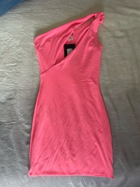 Fashion Nova Neon Pink One-Shoulder Bodycon Dress